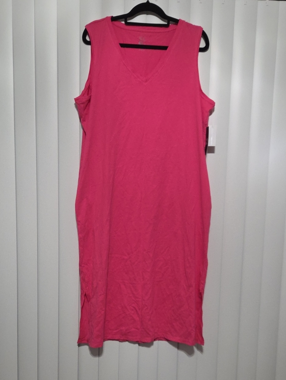 New York & Company Hot Pink Sleeveless V-Neck Midi Dress